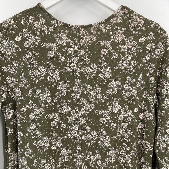 Garnet Hill Seamed Knit Trapeze Dress Olive Dot Floral 3/4 Sleeves Size Small - Picture 6 of 10